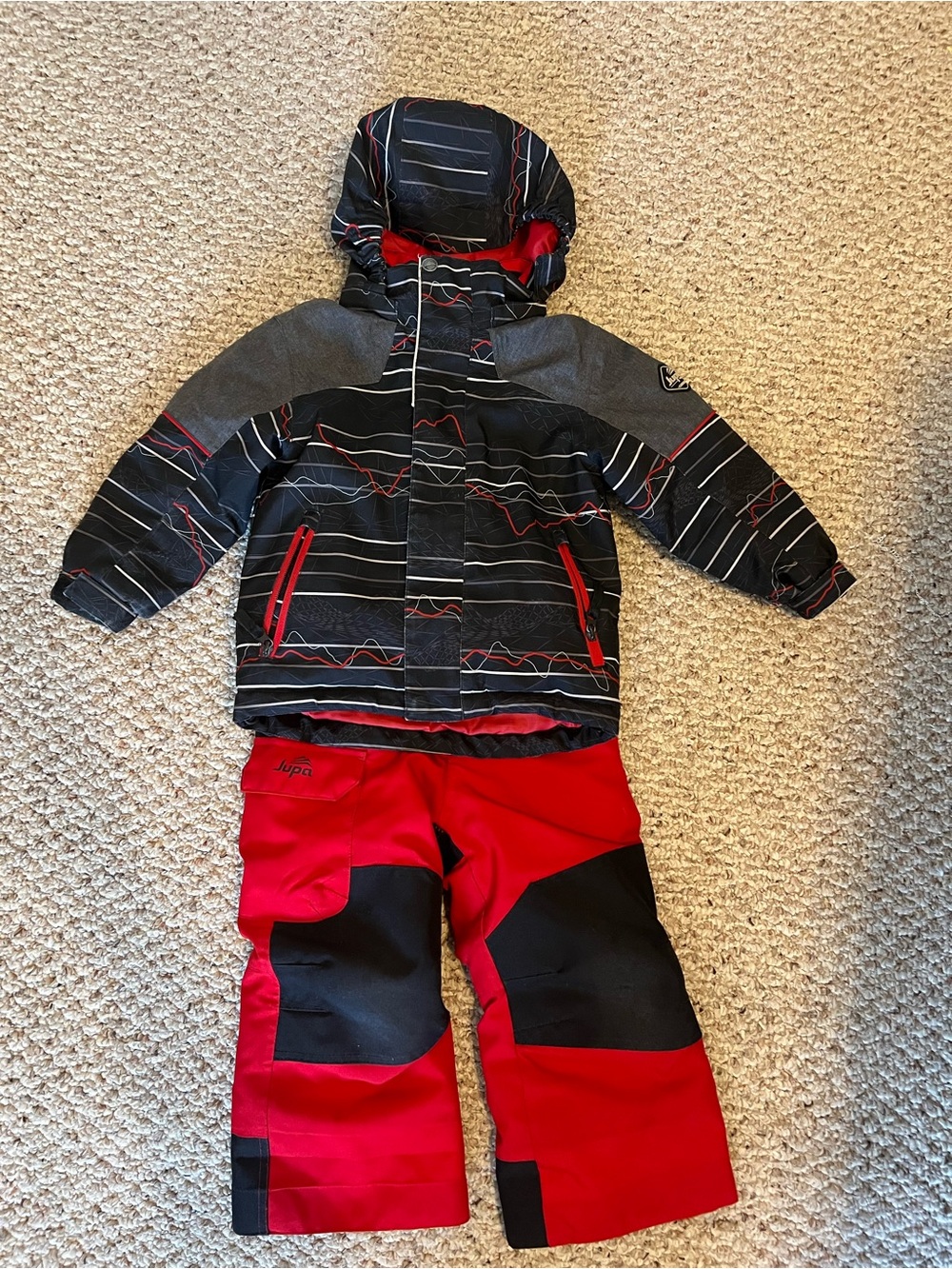 Jupa Kids 2-Piece Snowsuit Ski Jacket & Snow Pants Size 2 Red Black